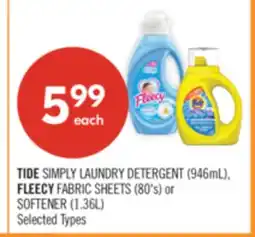 Shoppers Drug Mart TIDE SIMPLY LAUNDRY DETERGENT (946mL), FLEECY FABRIC SHEETS (80's) or SOFTENER (1.36L) offer