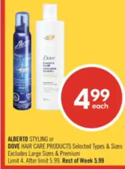Shoppers Drug Mart ALBERTO STYLING or DOVE HAIR CARE PRODUCTS offer