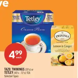 Shoppers Drug Mart TAZO, TWININGS (20's) or TETLEY (40's - 72's) TEA offer