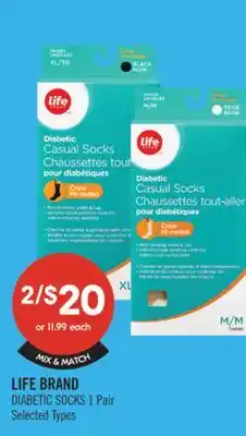 Shoppers Drug Mart LIFE BRAND DIABETIC SOCKS 1 Pair offer