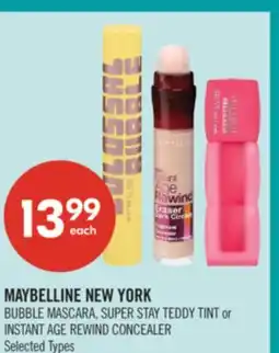 Shoppers Drug Mart MAYBELLINE NEW YORK BUBBLE MASCARA, SUPER STAY TEDDY TINT or INSTANT AGE REWIND CONCEALER offer