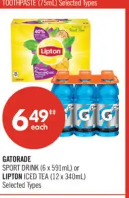 Shoppers Drug Mart GATORADE SPORT DRINK (6 x 591mL) or LIPTON ICED TEA (12 x 340mL) offer