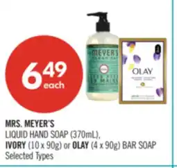 Shoppers Drug Mart MRS. MEYER'S LIQUID HAND SOAP (370mL), IVORY (10 x 90g) or OLAY (4 x 90g) BAR SOAP offer