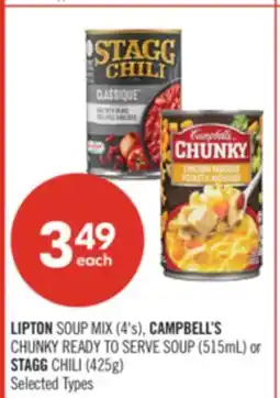 Shoppers Drug Mart LIPTON SOUP MIX (4's), CAMPBELL'S CHUNKY READY TO SERVE SOUP (515mL) or STAGG CHILI (425g) offer