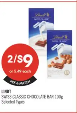 Shoppers Drug Mart LINDT SWISS CLASSIC CHOCOLATE BAR 100 offer