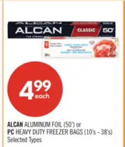 Shoppers Drug Mart ALCAN ALUMINUM FOIL (50') or PC HEAVY DUTY FREEZER BAGS (10's - 38's) offer