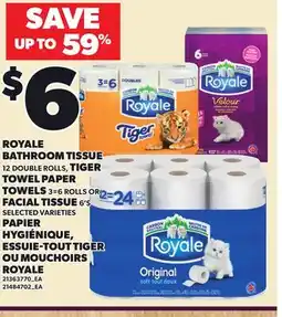 Independent City Market ROYALE BATHROOM TISSUE, 12 DOUBLE ROLLS, TIGER TOWEL PAPER TOWELS, 3=6 ROLLS OR FACIAL TISSUE, 6'S offer