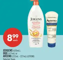 Shoppers Drug Mart JERGENS (620mL), OGX (577mL) or AVEENO (222mL - 227mL) LOTIONS offer