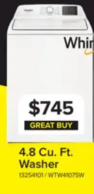 Leon's Whirlpool White Top Load Washer (4.8 Cu. Ft. IEC) - WTW4107SW offer