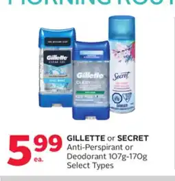 Rexall GILLETTE or SECRET Anti-Perspirant or Deodorant offer
