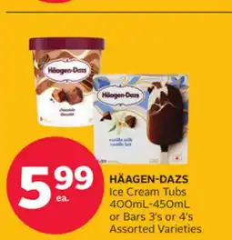 Rexall HÄAGEN-DAZS Ice Cream Tubs 400mL-450mL or Bars 3' s or 4' s offer