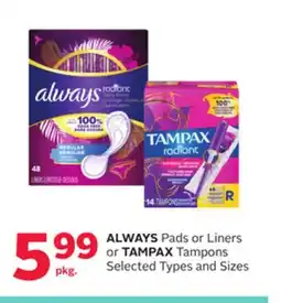 Rexall ALWAYS Pads or Liners or TAMPAX Tampons offer