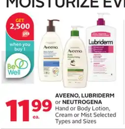 Rexall AVEENO, LUBRIDERM or NEUTROGENA Hand or Body Lotion, Cream or Mist offer