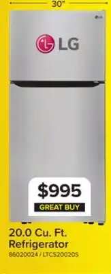 Leon's LG 30 20 Cu. Ft. Stainless Steel Top-Freezer Refrigerator - LTCS20020S offer