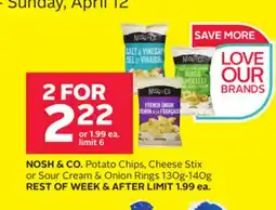 Rexall NOSH & CO. Potato Chips, Cheese Stix or Sour Cream & Onion Rings 130g-140g offer