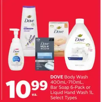 Rexall DOVE Body Wash 400mL-710mL, Bar Soap 6-Pack or Liquid Hand Wash 1L offer