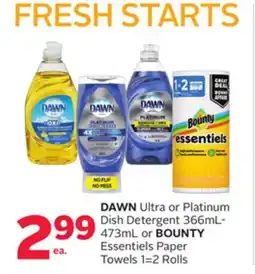 Rexall DAWN Ultra or Platinum Dish Detergent 366mL-473mL or BOUNTY Essentiels Paper Towels 1 = 2 Rolls offer