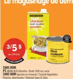 Pharmaprix NO NAME, PC BLUE MENU Broth (900 mL) or NO NAME Canned Vegetables offer