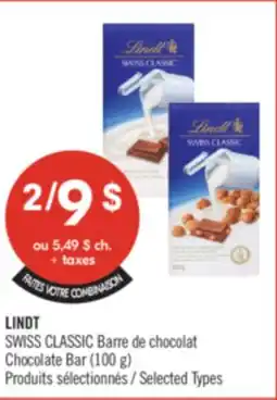 Pharmaprix LINDT SWISS CLASSIC Chocolate Bar offer