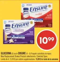 Pharmaprix GLUCERNA (6) or ENSURE (4 - 6) Meal Replacement Shakes offer