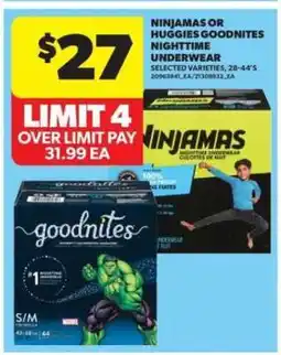 Real Canadian Superstore Ninjamas or Huggies Goodnites Nighttime Underwear offer