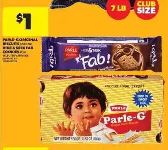 Real Canadian Superstore Parle G Original Biscuits or Hide & Seek Fab Cookies offer