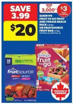 Real Canadian Superstore SunRype Fruit to Go Fruit and Veggie Snack Pack or FruitSource Fruit Bar offer
