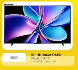 Leon's Hisense 65 4K Smart QLED MiniLED TV offer