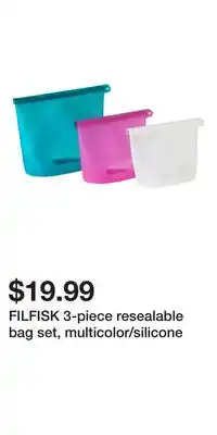 IKEA FILFISK 3-piece resealable bag set, multicolor/silicone offer