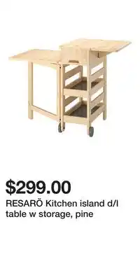 IKEA RESARÖ Kitchen island d/l table w storage, pine offer