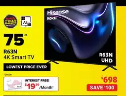 Visions Electronics Hisense 75 4K HDR Smart Roku TV offer