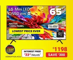 Visions Electronics LG QNED 91 4K Smart TV 65 offer