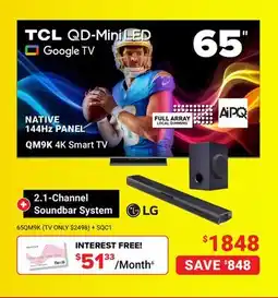 Visions Electronics QM9K 4K Smart TV + 2.1-Channel Soundbar System offer