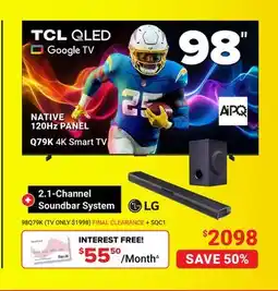 Visions Electronics Q79K 4K Smart TV + 2.1-Channel Soundbar System offer