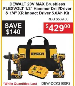 Atlas Tools & Machinery DEWALT 20V MAX Brushless FLEXVOLT 1/2 Hammer Drill/Driver & 1/4 XR Impact Driver 5.0Ah Kit offer