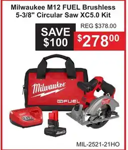 Atlas Tools & Machinery Milwaukee M12 FUEL Brushless 5-3/8 Circular Saw XC5.0 Kit offer