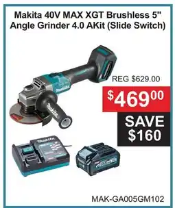 Atlas Tools & Machinery Makita 40V MAX XGT Brushless 5 Angle Grinder 4.0 AKit (Slide Switch) offer