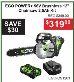 Atlas Tools & Machinery EGO POWER + 56V Brushless 12 Chainsaw 2.5Ah Kit offer