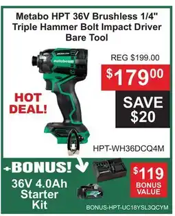 Atlas Tools & Machinery Metabo HPT 36V Brushless 1/4 Triple Hammer Bolt Impact Driver Bare Tool offer