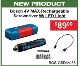 Atlas Tools & Machinery Bosch 4V MAX Rechargeable Screwdriver W/LED Light offer