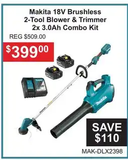 Atlas Tools & Machinery Makita 18V Brushless 2-Tool Blower & Trimmer 2x 3.0Ah Combo Kit offer