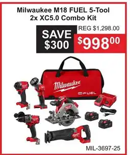 Atlas Tools & Machinery Milwaukee M18 FUEL 5-Tool 2x XC5.0 Combo Kit offer