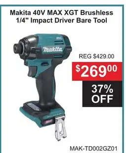Atlas Tools & Machinery Makita 40V MAX XGT Brushless 1/4 Impact Driver offer