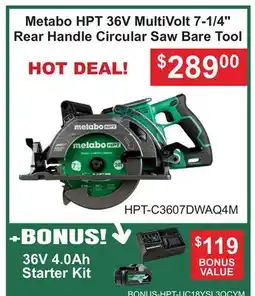 Atlas Tools & Machinery Metabo HPT 36V MultiVolt 7-1/4 Rear Handle Circular Saw Bare Tool offer
