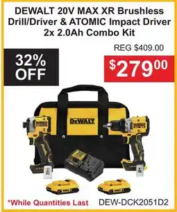 Atlas Tools & Machinery DEWALT 20V MAX XR Brushless Drill/Driver & ATOMIC Impact Driver 2x 2.0Ah Combo Kit offer