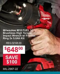 Atlas Tools & Machinery Milwaukee M18 FUEL 1/2 Brushless High Torque Impact Wrench w/ Friction Ring 2x 5.0Ah Kit offer