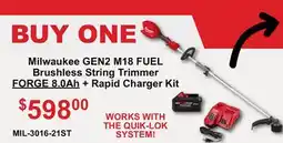 Atlas Tools & Machinery Milwaukee GEN2 M18 FUEL Brushless String Trimmer FORGE 8.0Ah + Rapid Charger Kit offer