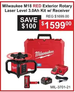Atlas Tools & Machinery Milwaukee M18 RED Exterior Rotary Laser Level 3.0Ah Kit w/ Receiver offer