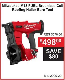 Atlas Tools & Machinery Milwaukee M18 FUEL Brushless Coil Roofing Nailer Bare Tool offer