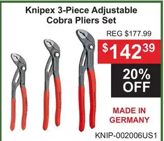 Atlas Tools & Machinery Knipex 3-Piece Adjustable Cobra Pliers Set offer